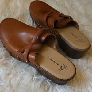 Time and Tru Brown Leather Clogs with Studs
